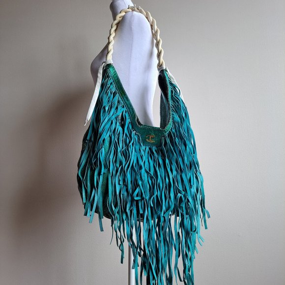 Just Cavalli Women's Python Snake Leather Green/Blue Shoulder Bag - Picture 6 of 16